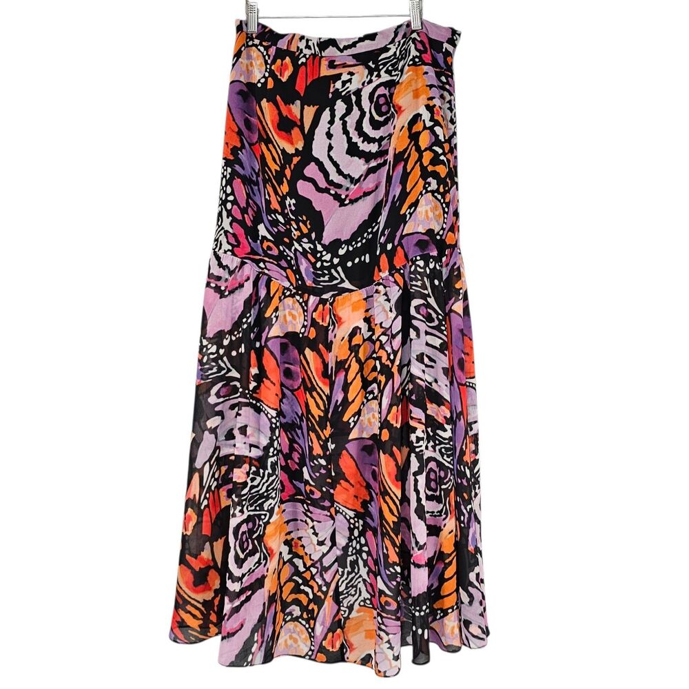 Anthropologie Hutch Sheer Wrap Midi Skirt Butterfly Swirls Print Size XL NWT